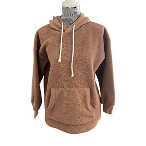 Madewell Resourced Fleece Bubble-Sleeve Hoodie Sweatshirt Women’s Size XS Brown